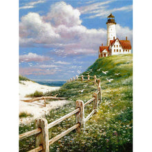 Load image into Gallery viewer, Seaside Lighthouse 5D Diamond Painting Kit Full Round Drill Rhinestone DIY Wall Art Crafts Mosaic Picture Home Decoration Gift 
