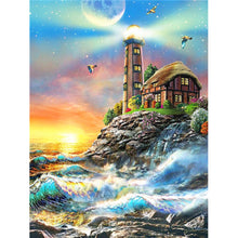 Load image into Gallery viewer, Seaside Lighthouse 5D Diamond Painting Kit Full Round Drill Rhinestone DIY Wall Art Crafts Mosaic Picture Home Decoration Gift 
