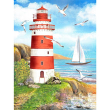 Load image into Gallery viewer, Seaside Lighthouse 5D Diamond Painting Kit Full Round Drill Rhinestone DIY Wall Art Crafts Mosaic Picture Home Decoration Gift 
