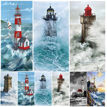 Load image into Gallery viewer, Seaside Lighthouse 5D Diamond Painting Kit Full Round Drill Rhinestone DIY Wall Art Crafts Mosaic Picture Home Decoration Gift 
