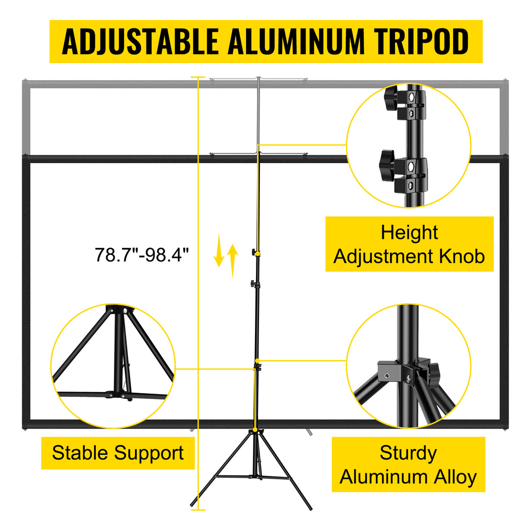 VEVOR 60/70/80/90/110 Inch Tripod Projector Screen W/ Stand