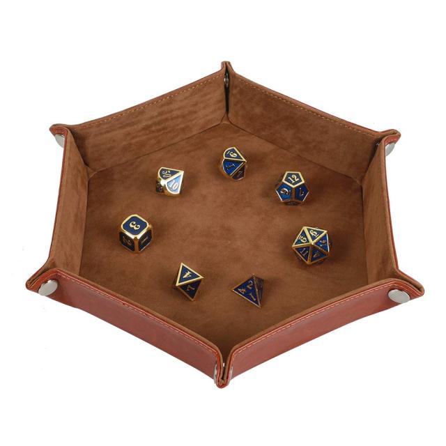 Folding Hexagon Dice Tray Double Sided Thick Leather